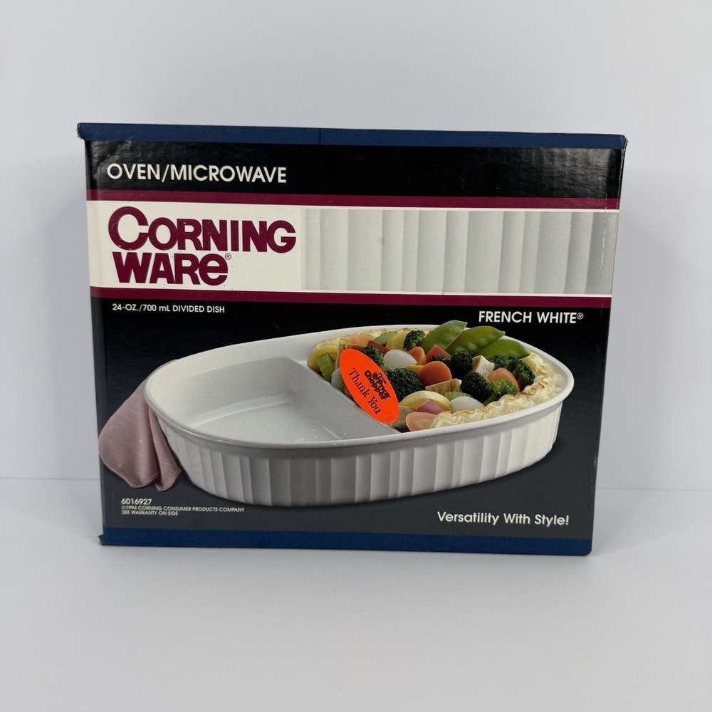 VTG 1994 CorningWare 24 oz Divided Dish French White Oven Microwave 6016927 NEW